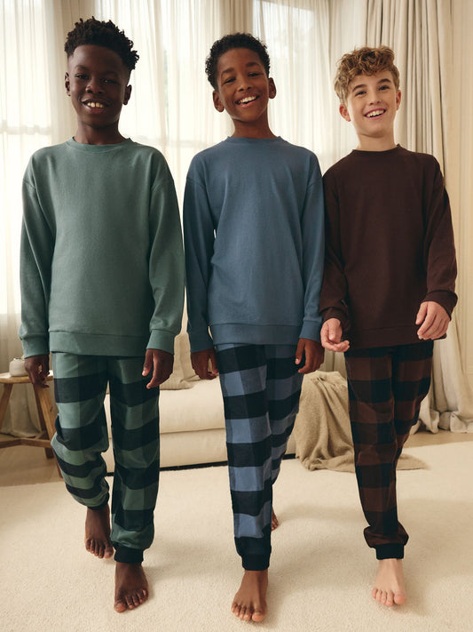 Blue/Green/Brown Woven Check Pyjamas 3 Pack (3-16yrs) image 1