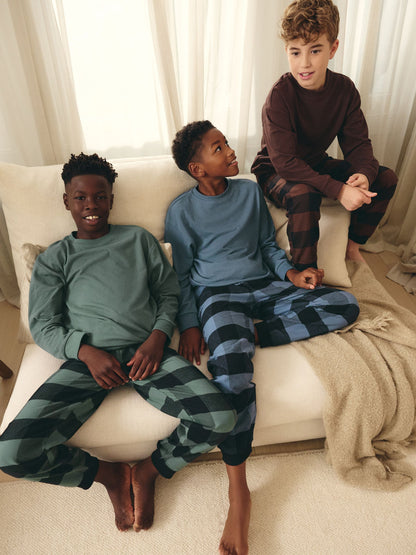 Blue/Green/Brown Woven Check Pyjamas 3 Pack (3-16yrs) image 3