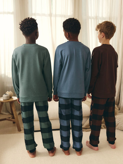 Blue/Green/Brown Woven Check Pyjamas 3 Pack (3-16yrs) image 4