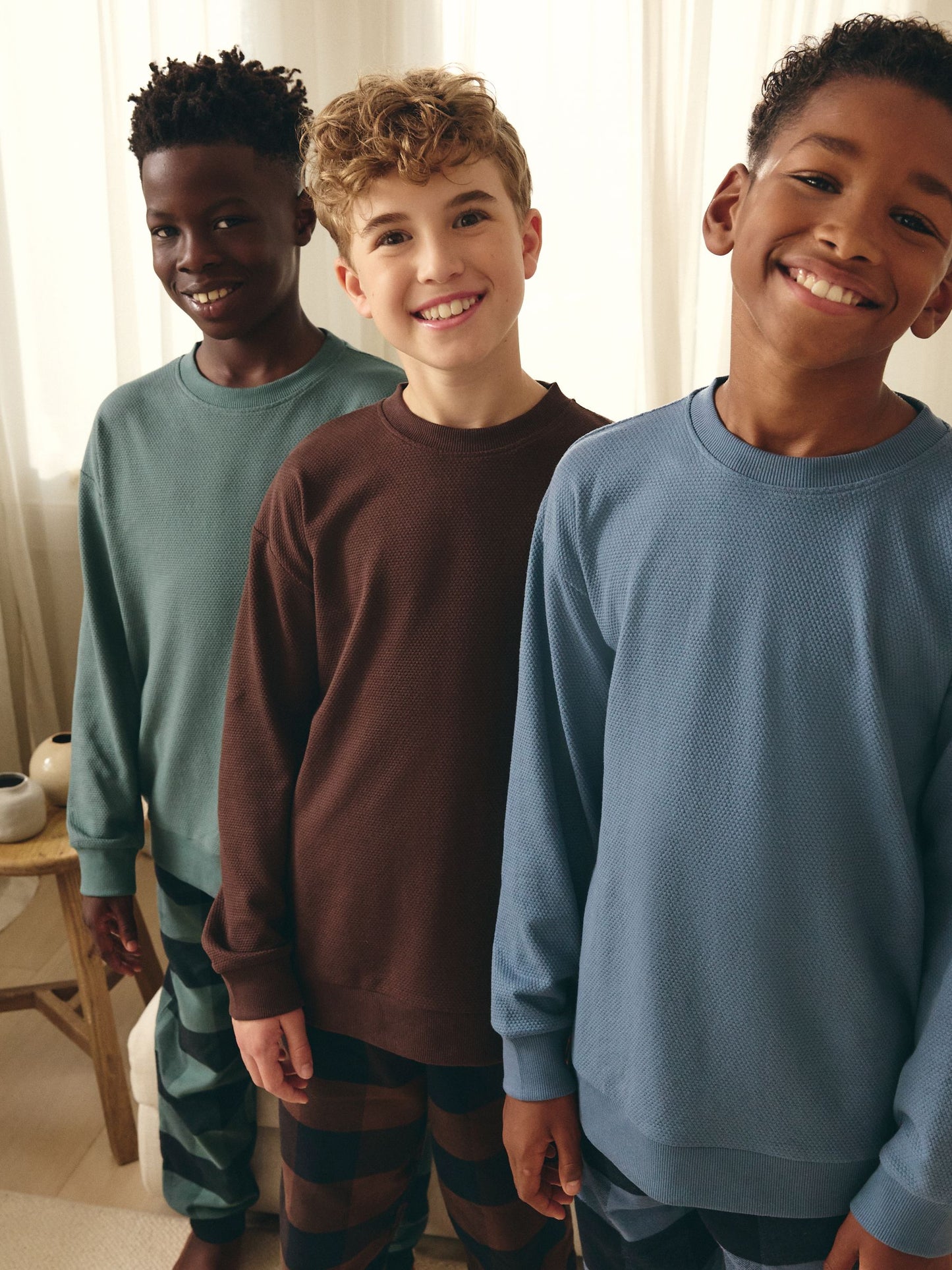 Blue/Green/Brown Woven Check Pyjamas 3 Pack (3-16yrs) image 5