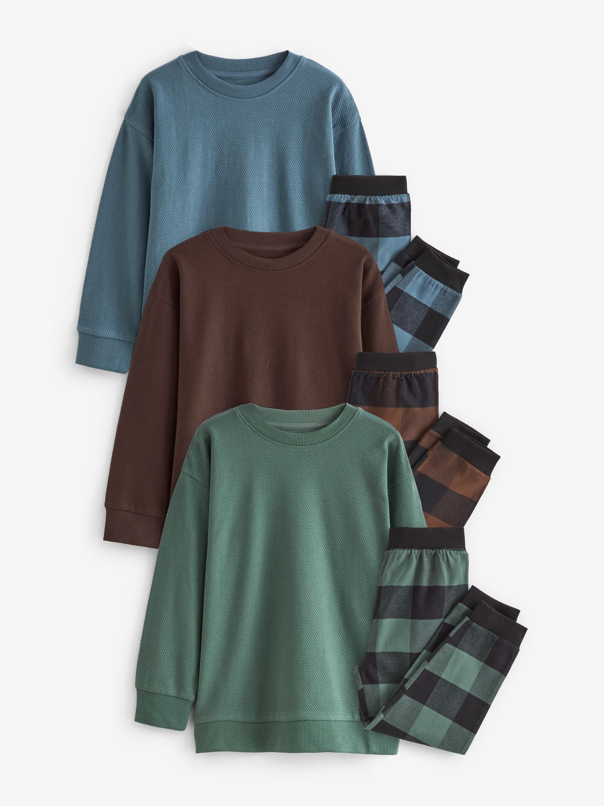 Blue/Green/Brown Woven Check Pyjamas 3 Pack (3-16yrs) - image 5