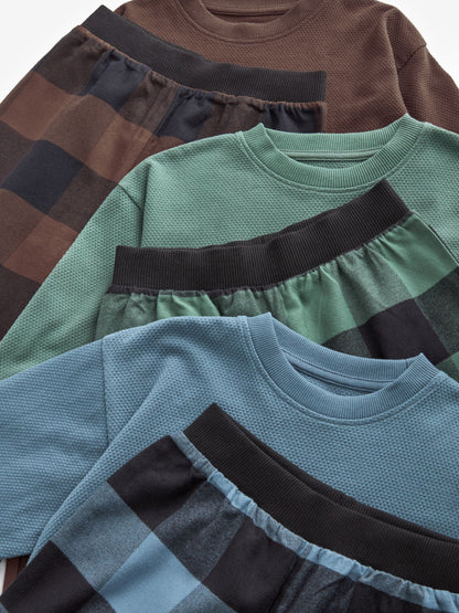 Blue/Green/Brown Woven Check Pyjamas 3 Pack (3-16yrs) image 10
