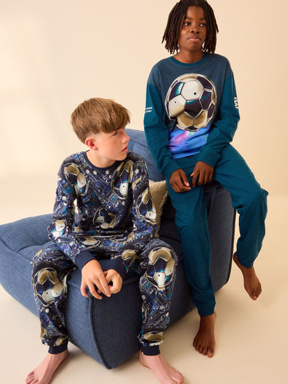 Blue Football Long Sleeve Pyjamas 2 Pack (3-16yrs) image 1