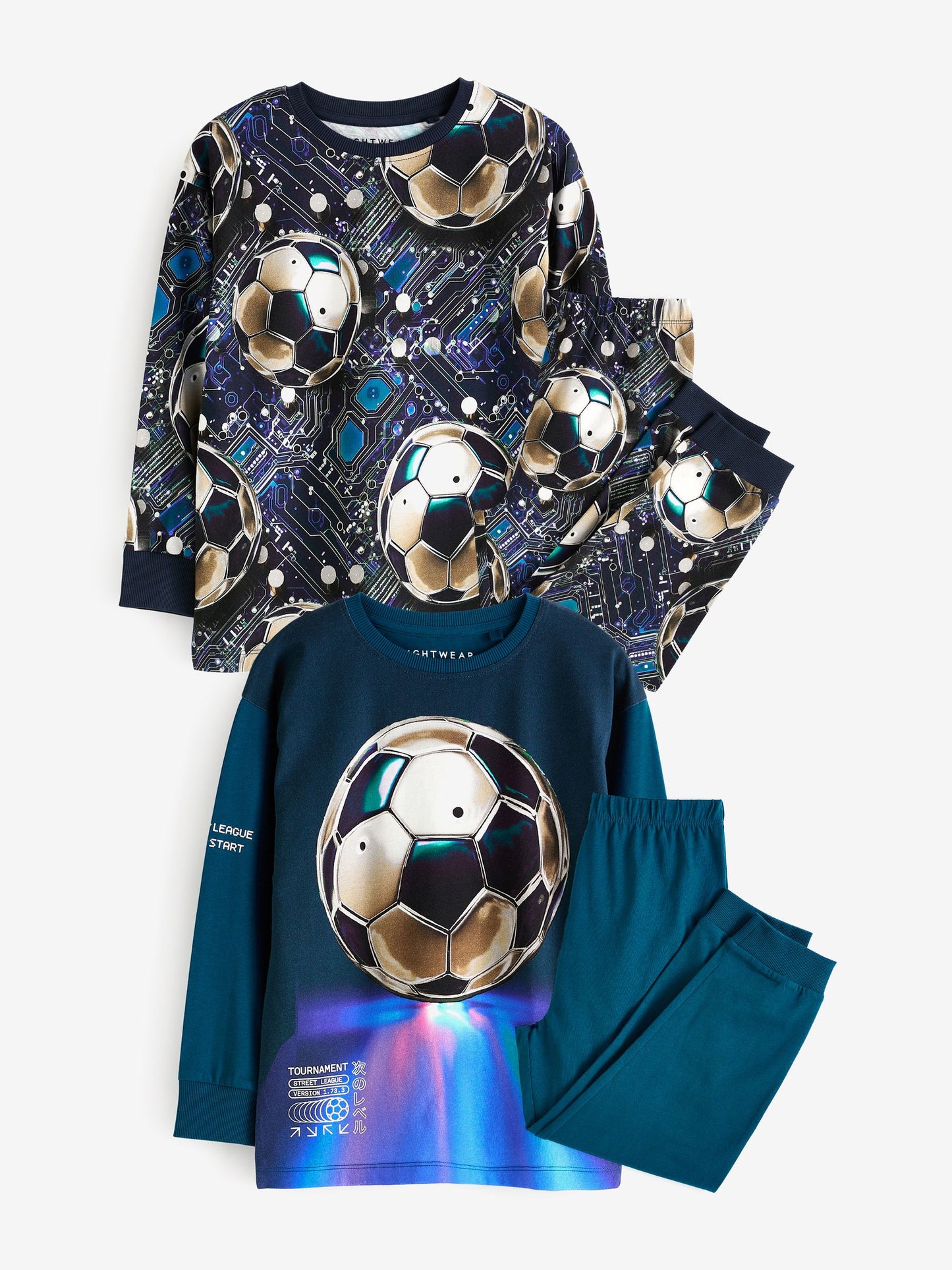 Blue Football Long Sleeve Pyjamas 2 Pack (3-16yrs) image 4