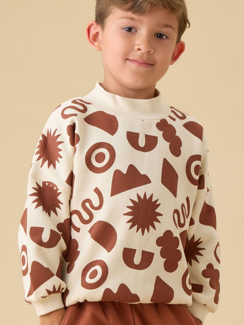 KIDLY by MORI Brown Supersoft All Over Print Sweatshirt