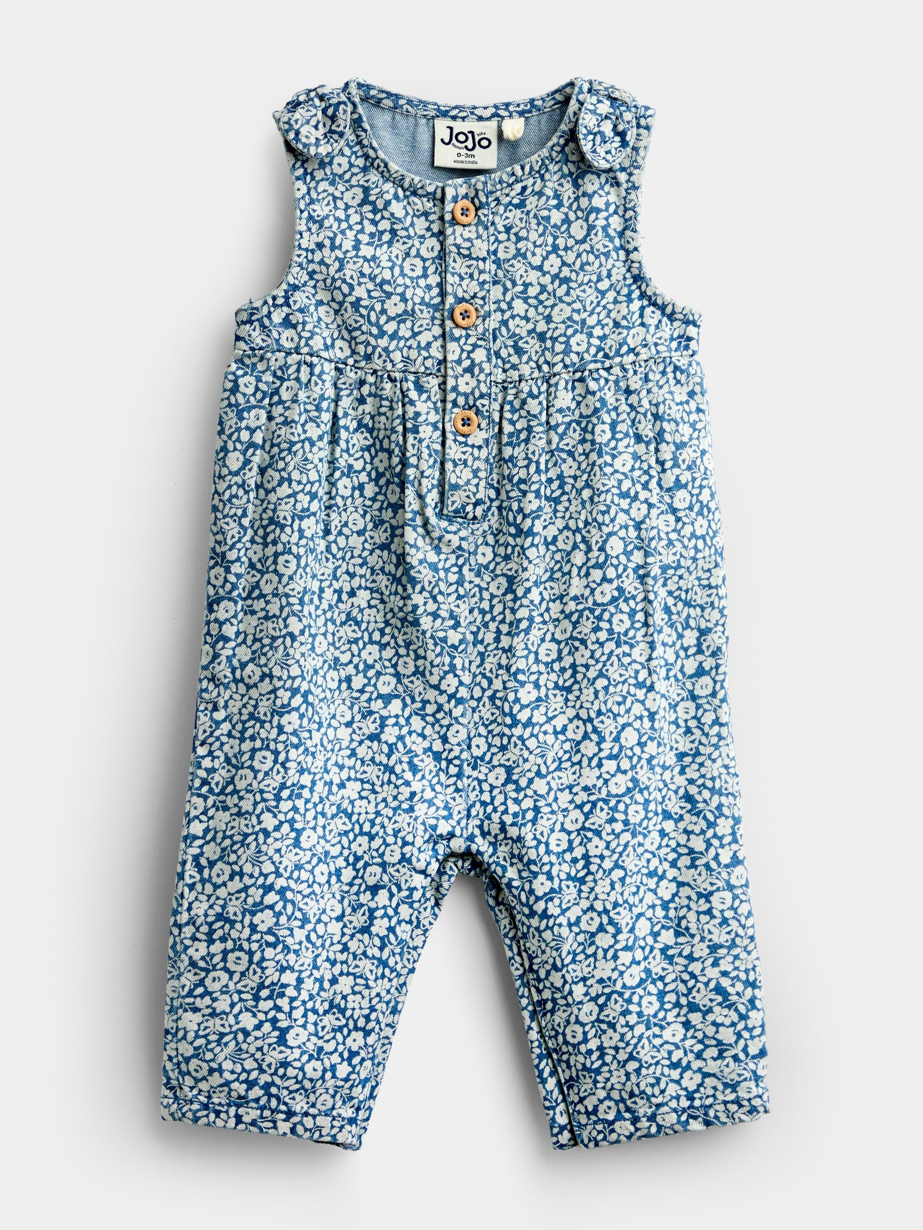 Dsiney Kidz - JoJo Maman Bébé Light Wash Denim Blue Floral Printed Dungaree image 2