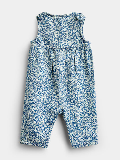 Dsiney Kidz - JoJo Maman Bébé Light Wash Denim Blue Floral Printed Dungaree image 3