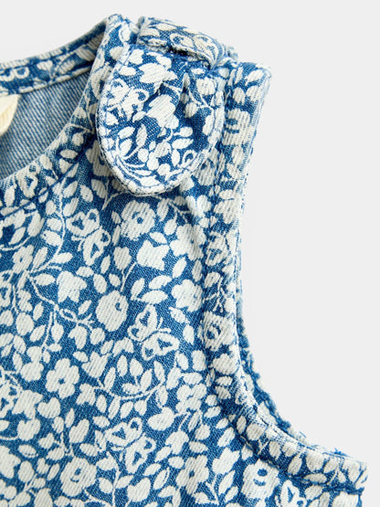 Dsiney Kidz - JoJo Maman Bébé Light Wash Denim Blue Floral Printed Dungaree image 4