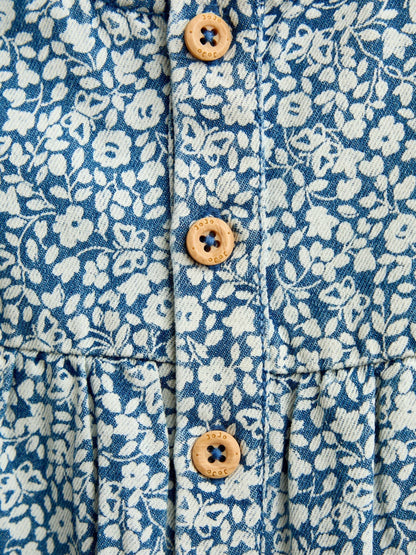Dsiney Kidz - JoJo Maman Bébé Light Wash Denim Blue Floral Printed Dungaree image 5
