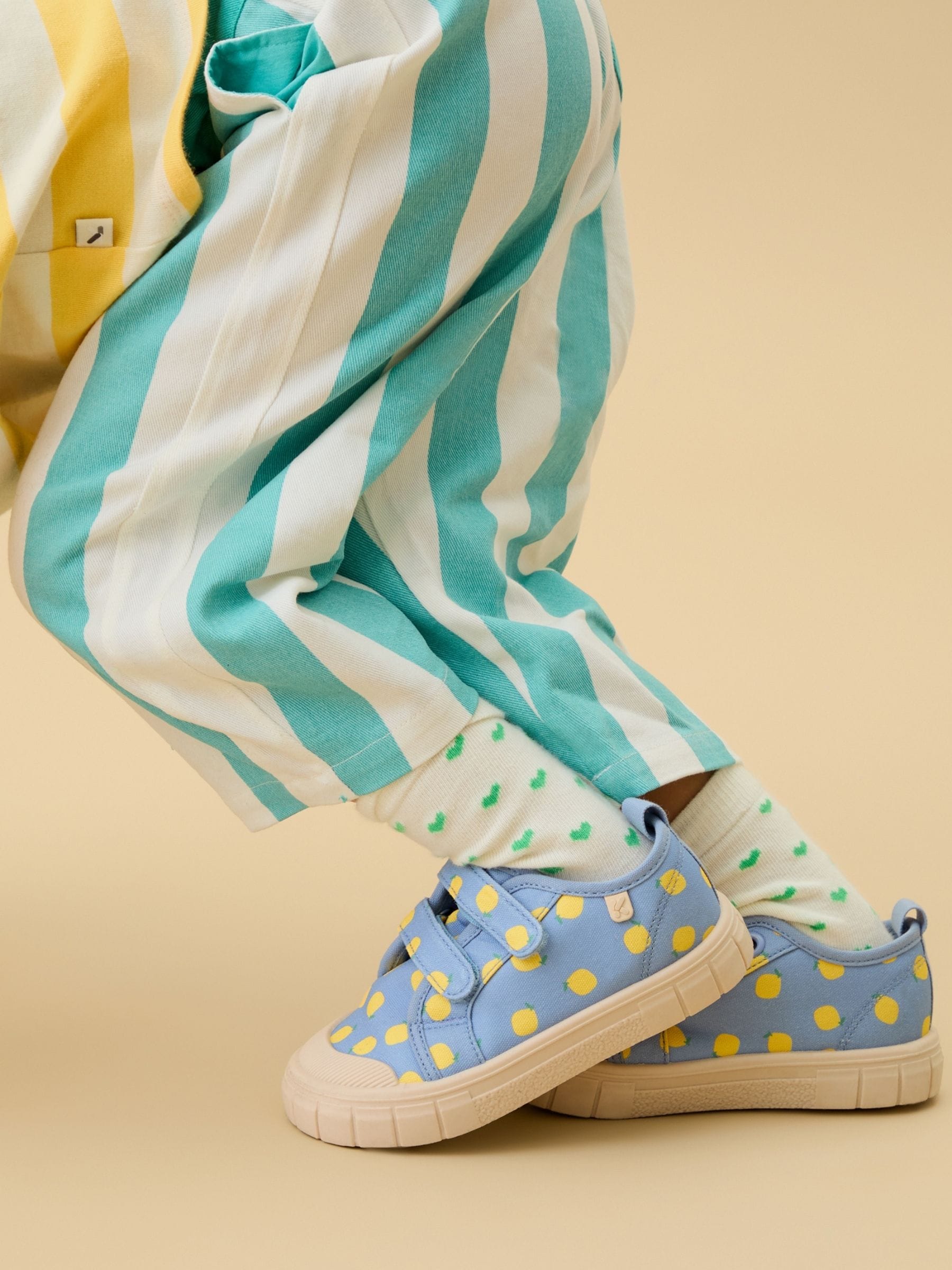 KIDLY by MORI Yellow Cotton Canvas Trainers With Easy Adjust Straps image 2