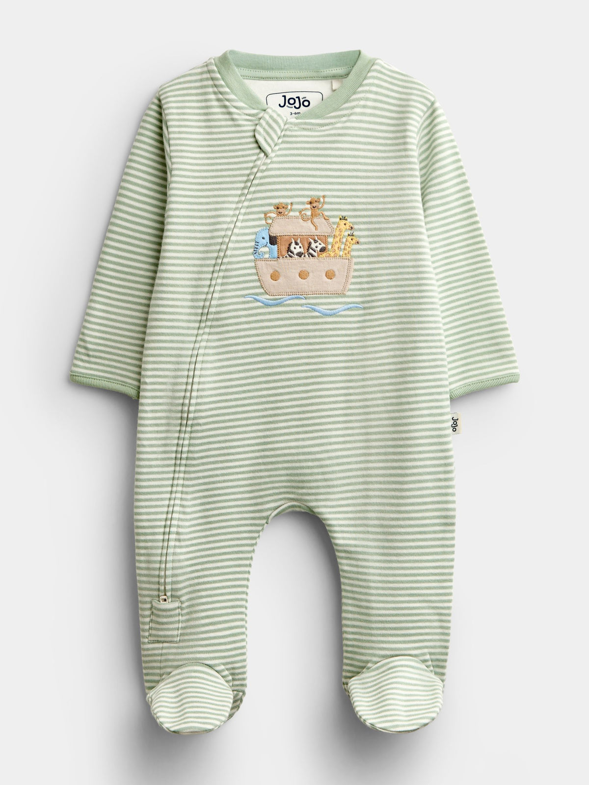 Dsiney Kidz - JoJo Maman Bébé Green Noah’s Ark Appliqué Zip Sleepsuit image 1