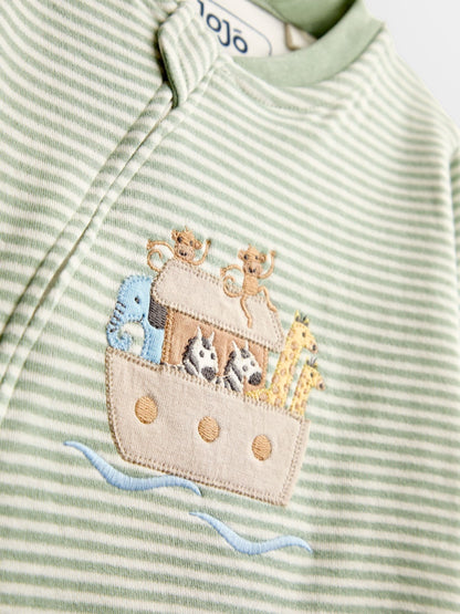 Dsiney Kidz - JoJo Maman Bébé Green Noah’s Ark Appliqué Zip Sleepsuit image 3