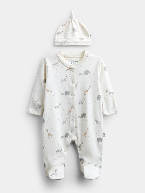 Dsiney Kidz - Jojo Maman Bébé Cream Safari Sleepsuit & Hat Set image 1