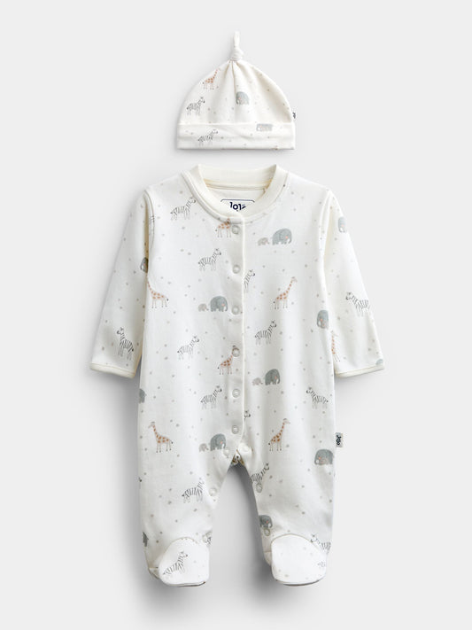 Dsiney Kidz - Jojo Maman Bébé Cream Safari Sleepsuit & Hat Set image 1