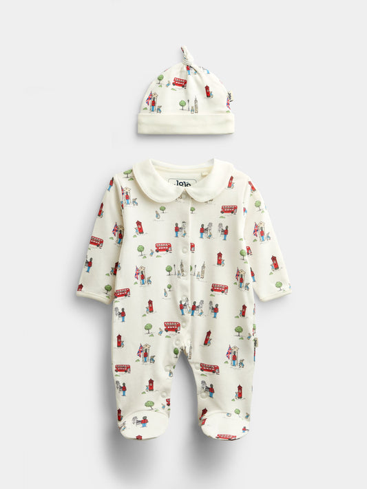 JoJo Maman Bébé Cream Printed Footed Sleepsuit - image 1