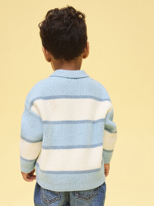 Light Blue Knitted Stripe Rugby Polo Shirt Immediate