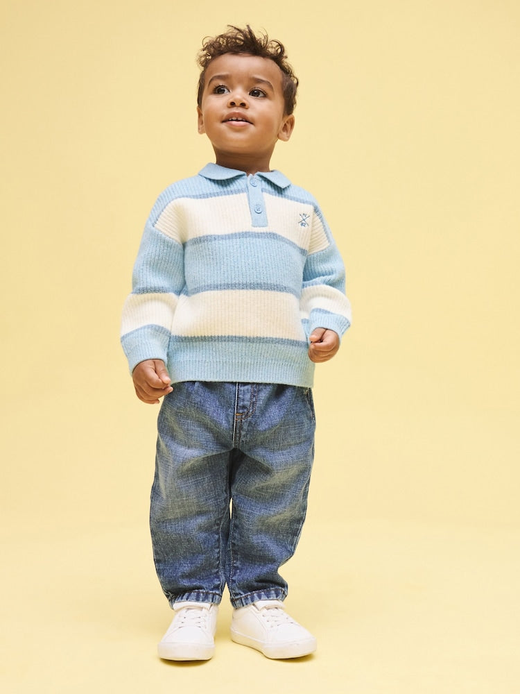 Light Blue Knitted Stripe Rugby Polo Shirt Immediate