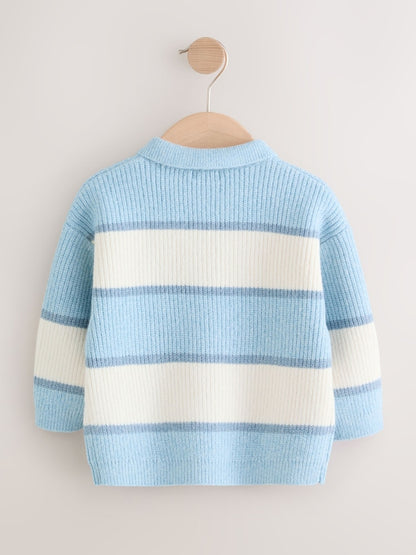 Light Blue Knitted Stripe Rugby Polo Shirt Immediate