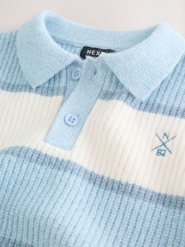 Light Blue Knitted Stripe Rugby Polo Shirt Immediate