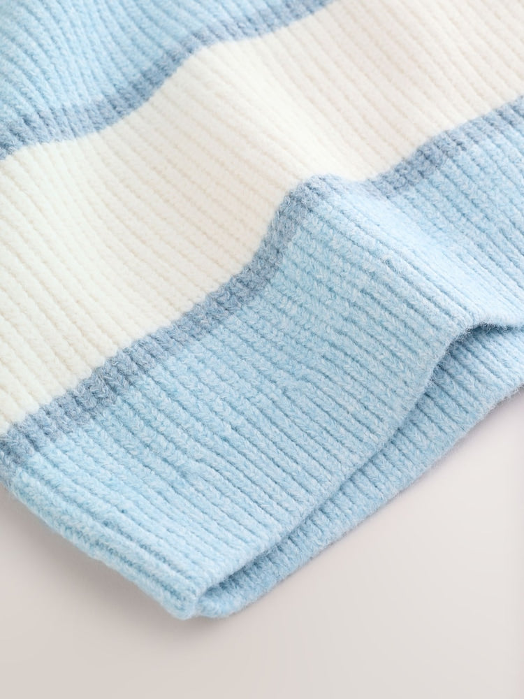 Light Blue Knitted Stripe Rugby Polo Shirt Immediate