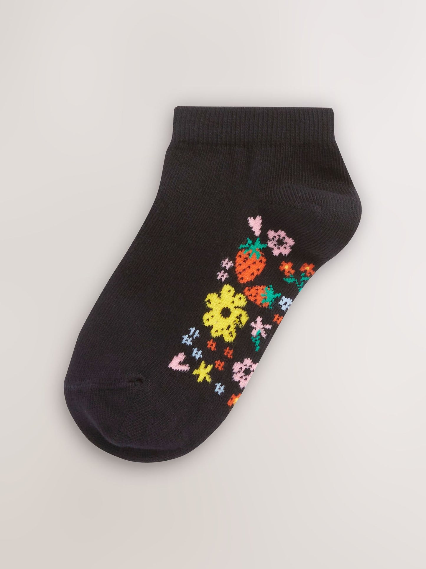 Black Floral 5 Pack Cotton Rich Footbed Trainer Socks image 2
