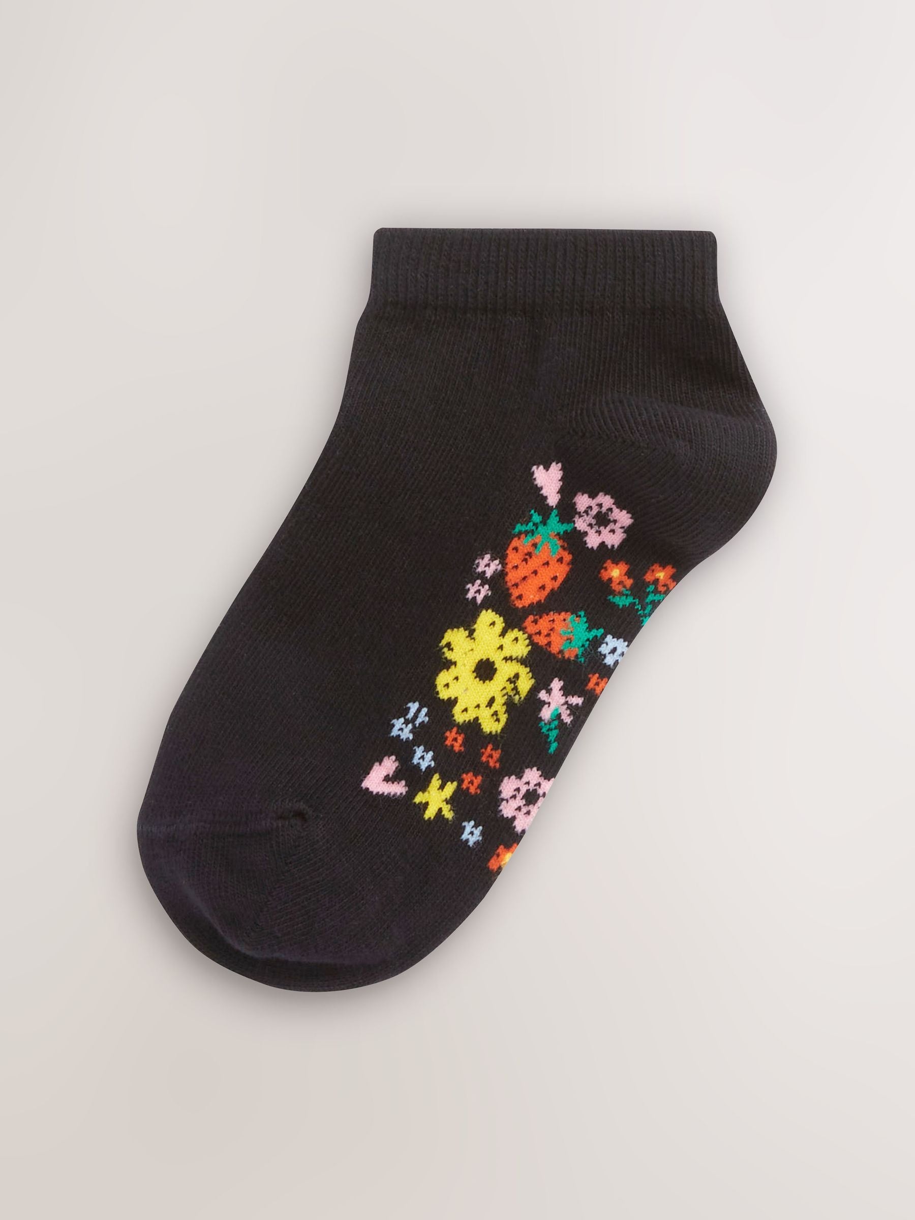 Black Floral 5 Pack Cotton Rich Footbed Trainer Socks image 3