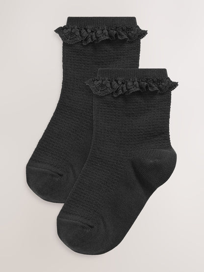 Black 2 Pack Cotton Rich Ruffle Ankle Socks image 1