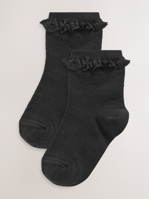 Black 2 Pack Cotton Rich Ruffle Ankle Socks image 1