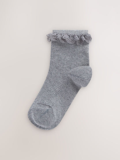Grey 2 Pack Cotton Rich Ruffle Ankle Socks image 2