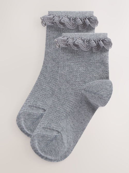 Grey 2 Pack Cotton Rich Ruffle Ankle Socks image 1