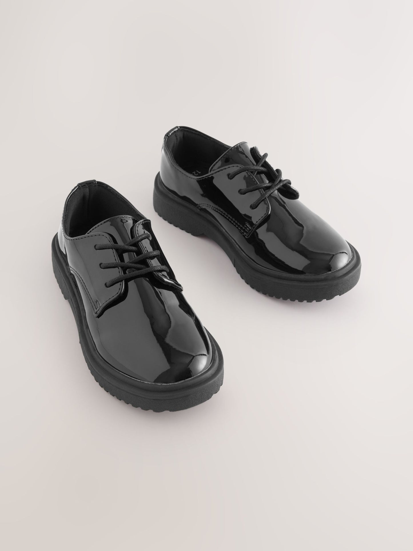Black Patent Standard Fit (F) School Chunky Lace-Up Shoes image 1