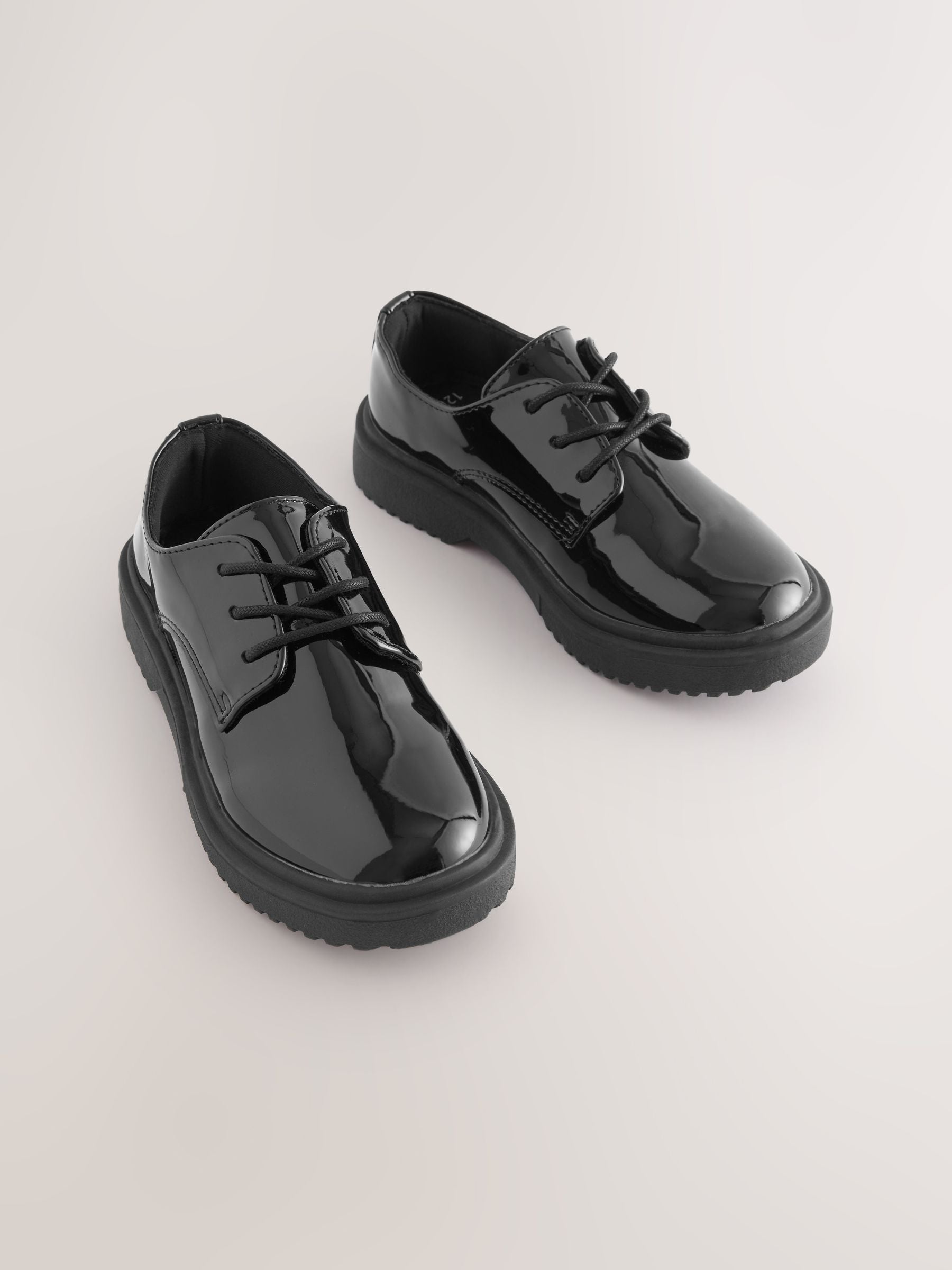 Black Patent Standard Fit (F) School Chunky Lace-Up Shoes image 1