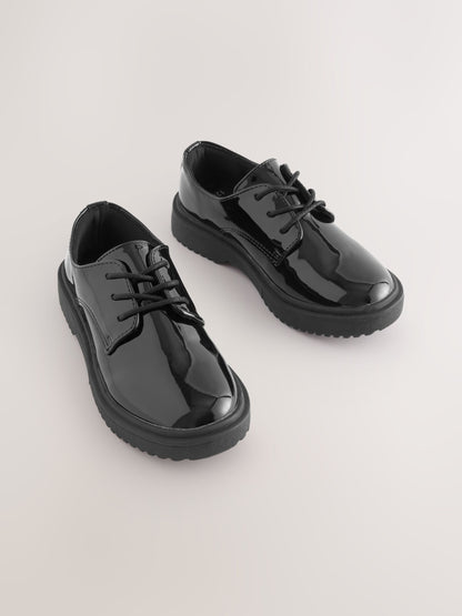 Black Patent Standard Fit (F) School Chunky Lace-Up Shoes image 1