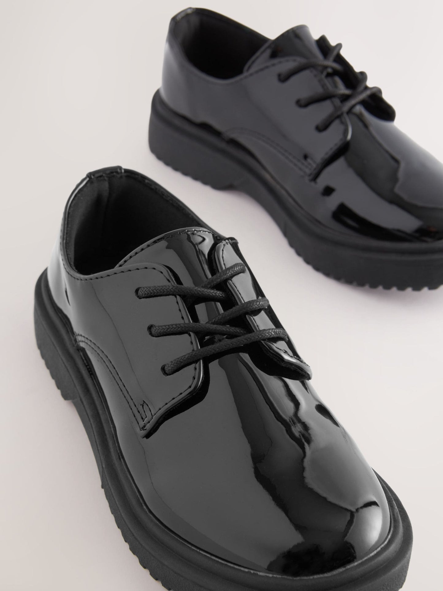 Black Patent Standard Fit (F) School Chunky Lace-Up Shoes image 3