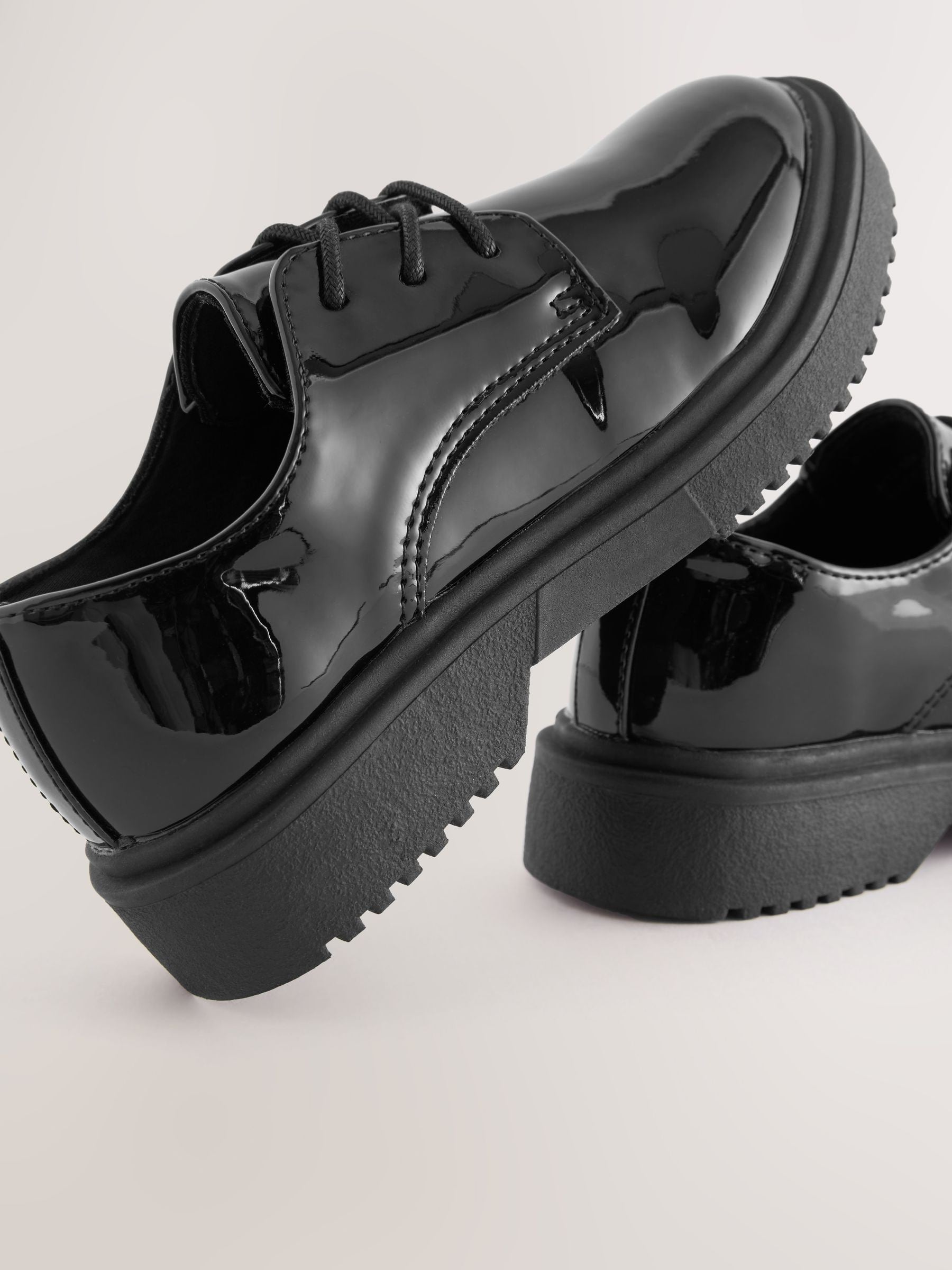 Black Patent Standard Fit (F) School Chunky Lace-Up Shoes image 4