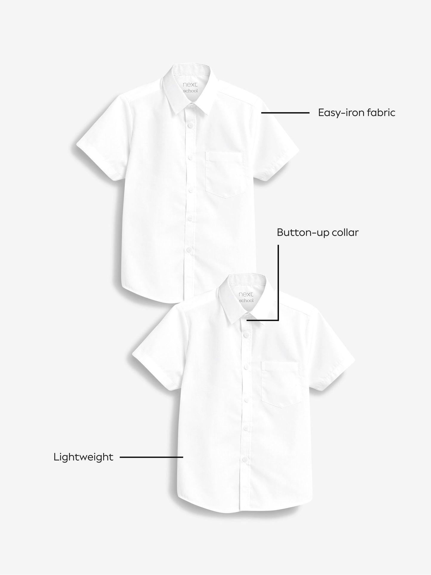 Dsiney Kidz - White Easy Fastening Short Sleeve School Shirts 2 Pack (3-16yrs) image 5
