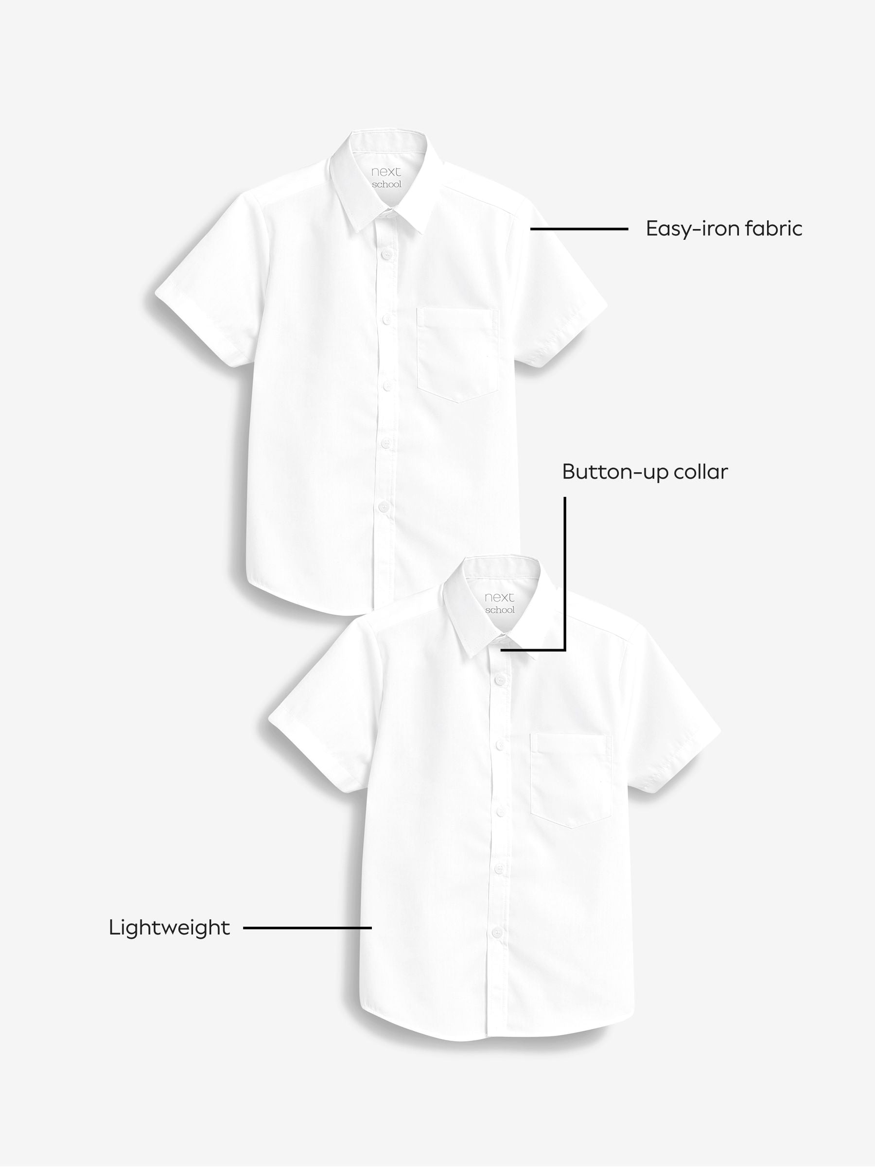 Dsiney Kidz - White Easy Fastening Short Sleeve School Shirts 2 Pack (3-16yrs) image 5