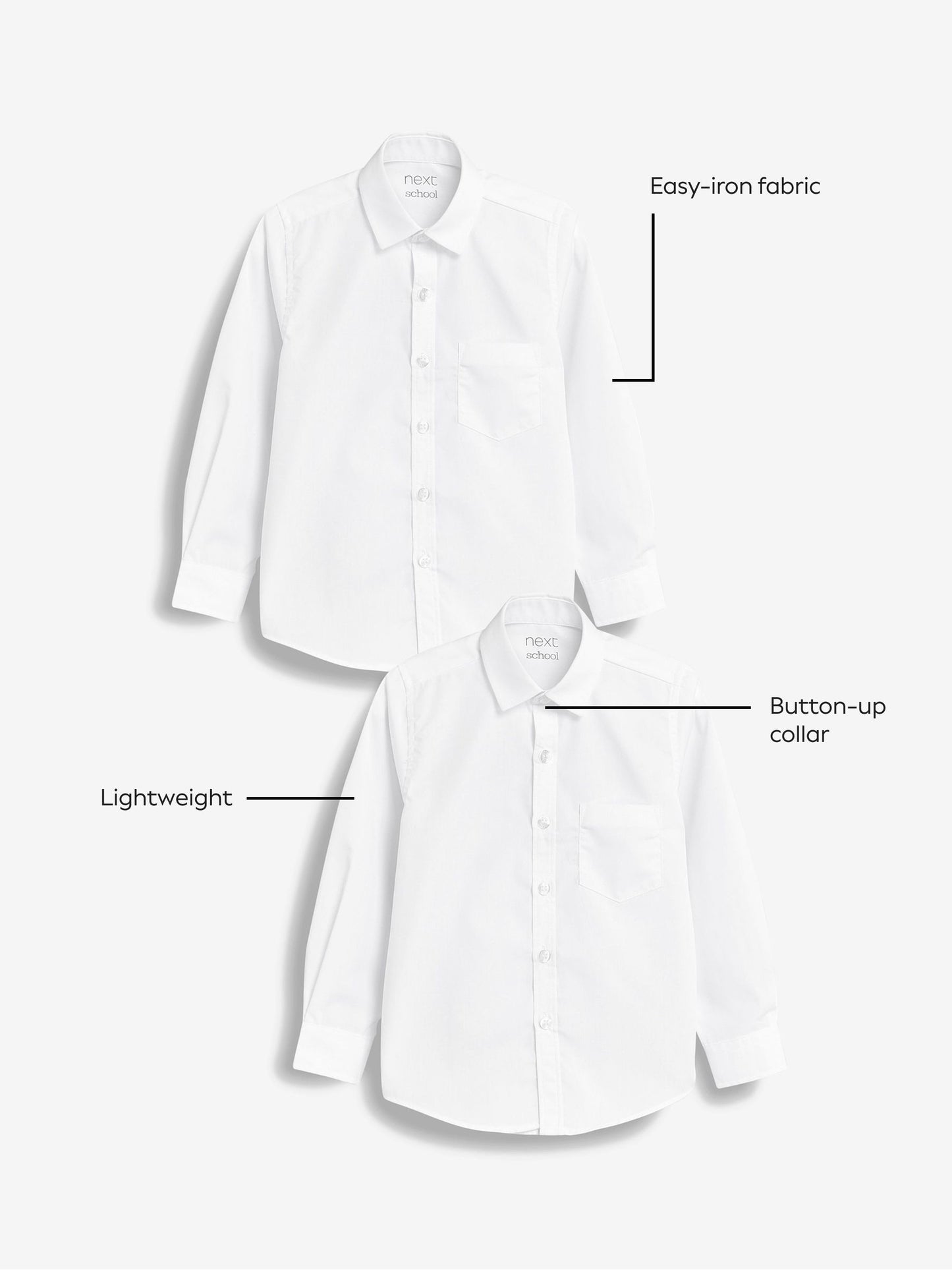 Dsiney Kidz - White Regular Fit Long Sleeve School 2 Pack Shirts (3-17yrs) image 3