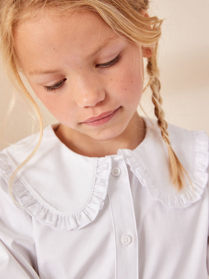 Dsiney Kidz - White Girls Premium Cotton Stretch Frill Collar  Long Sleeve School Blouse (3-14yrs) image 5