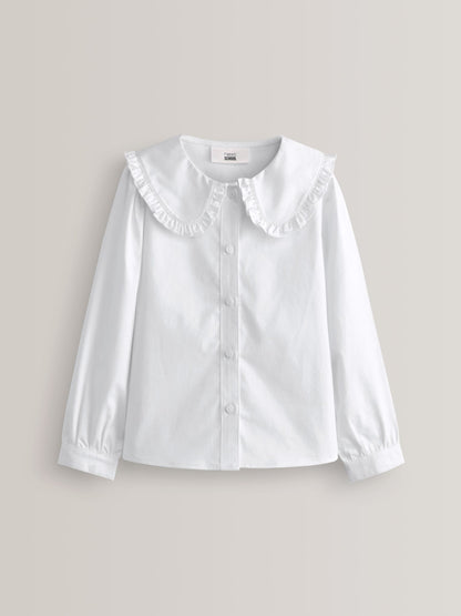 Dsiney Kidz - White Girls Premium Cotton Stretch Frill Collar  Long Sleeve School Blouse (3-14yrs) image 6