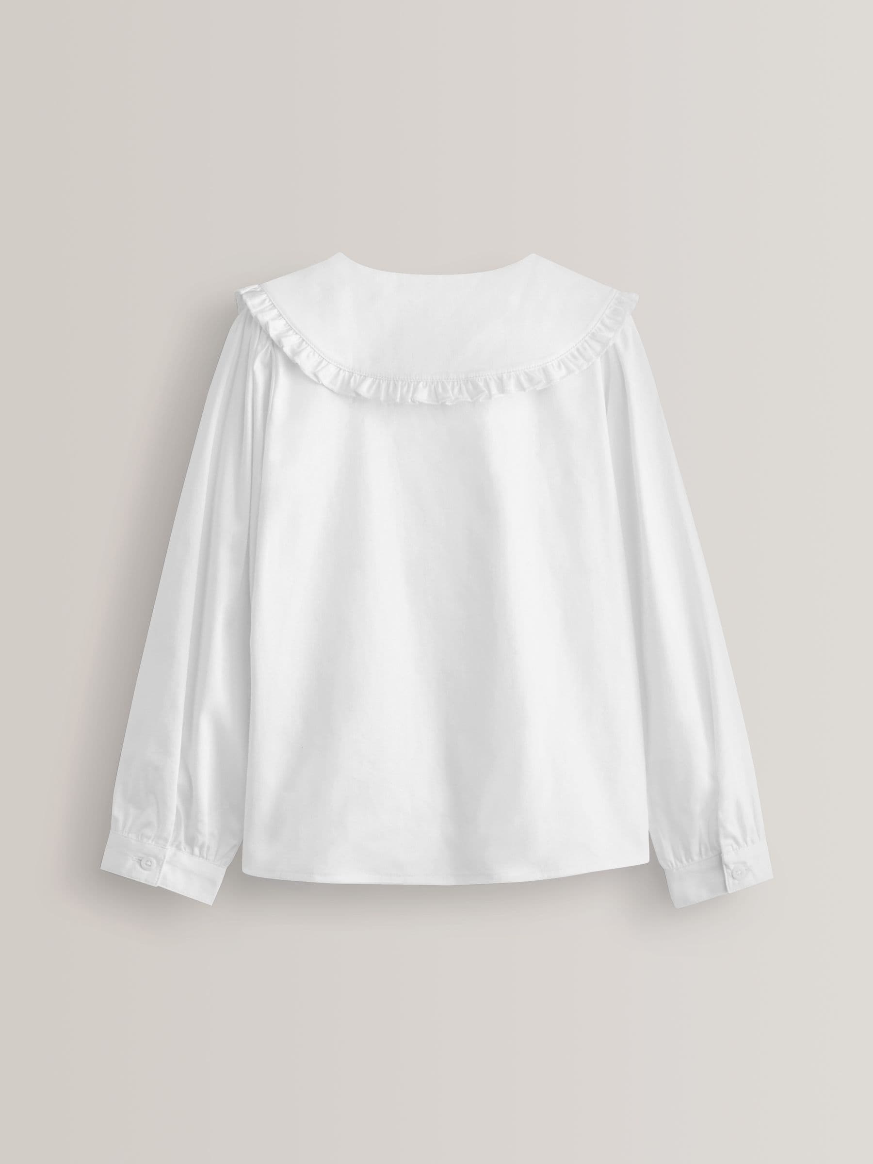 Dsiney Kidz - White Girls Premium Cotton Stretch Frill Collar  Long Sleeve School Blouse (3-14yrs) image 7