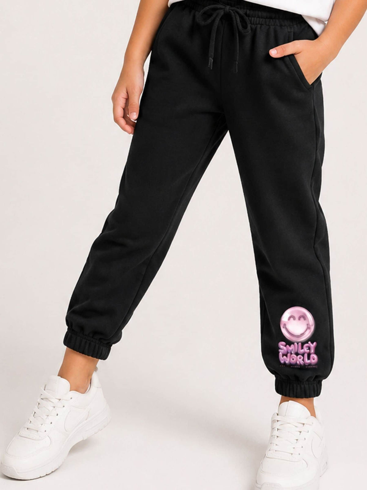 Brand Threads Black Joggers with Iconic Face Print - image 1