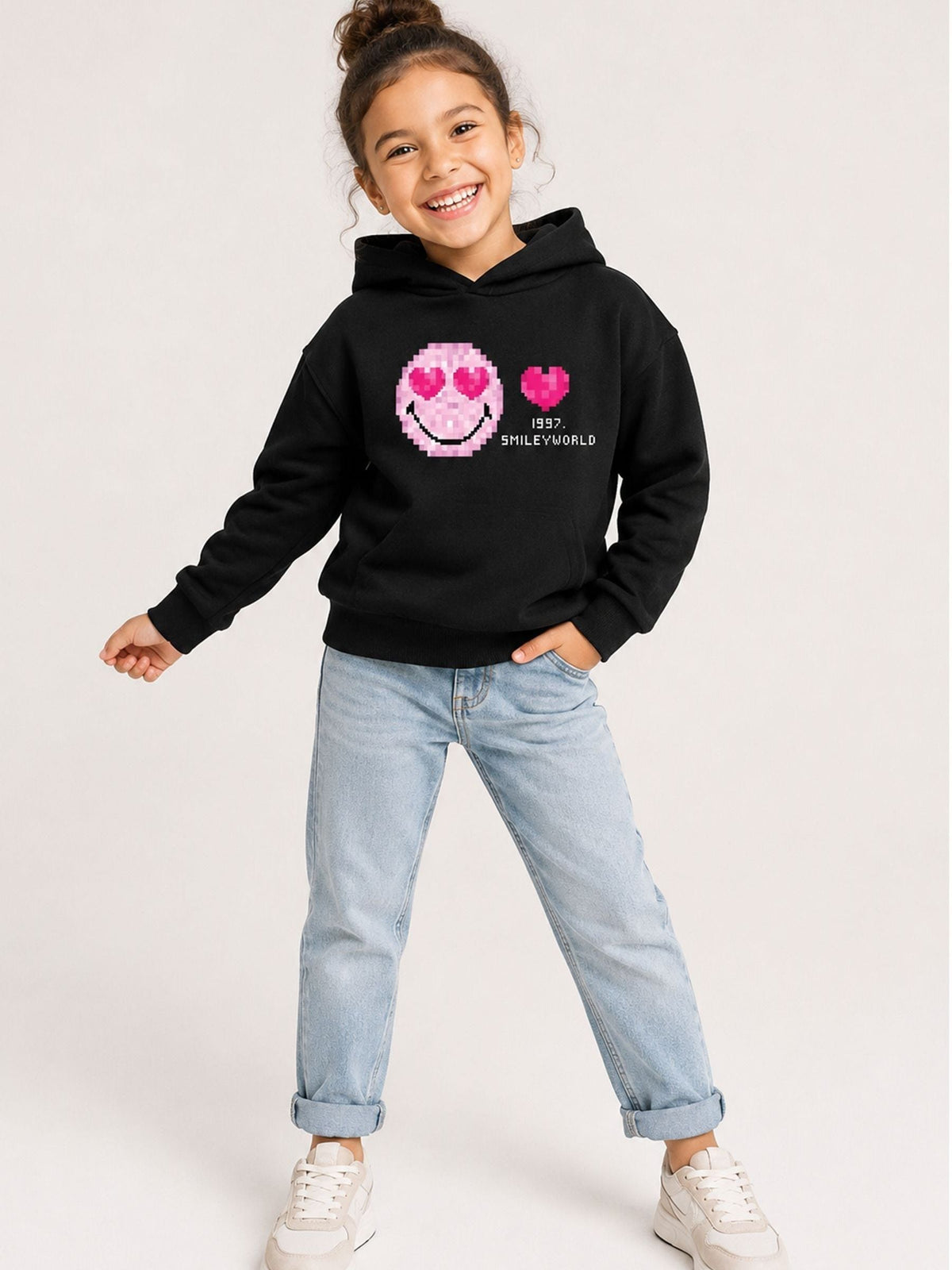Brand Threads Black Hoodie with Iconic Face Print - image 3