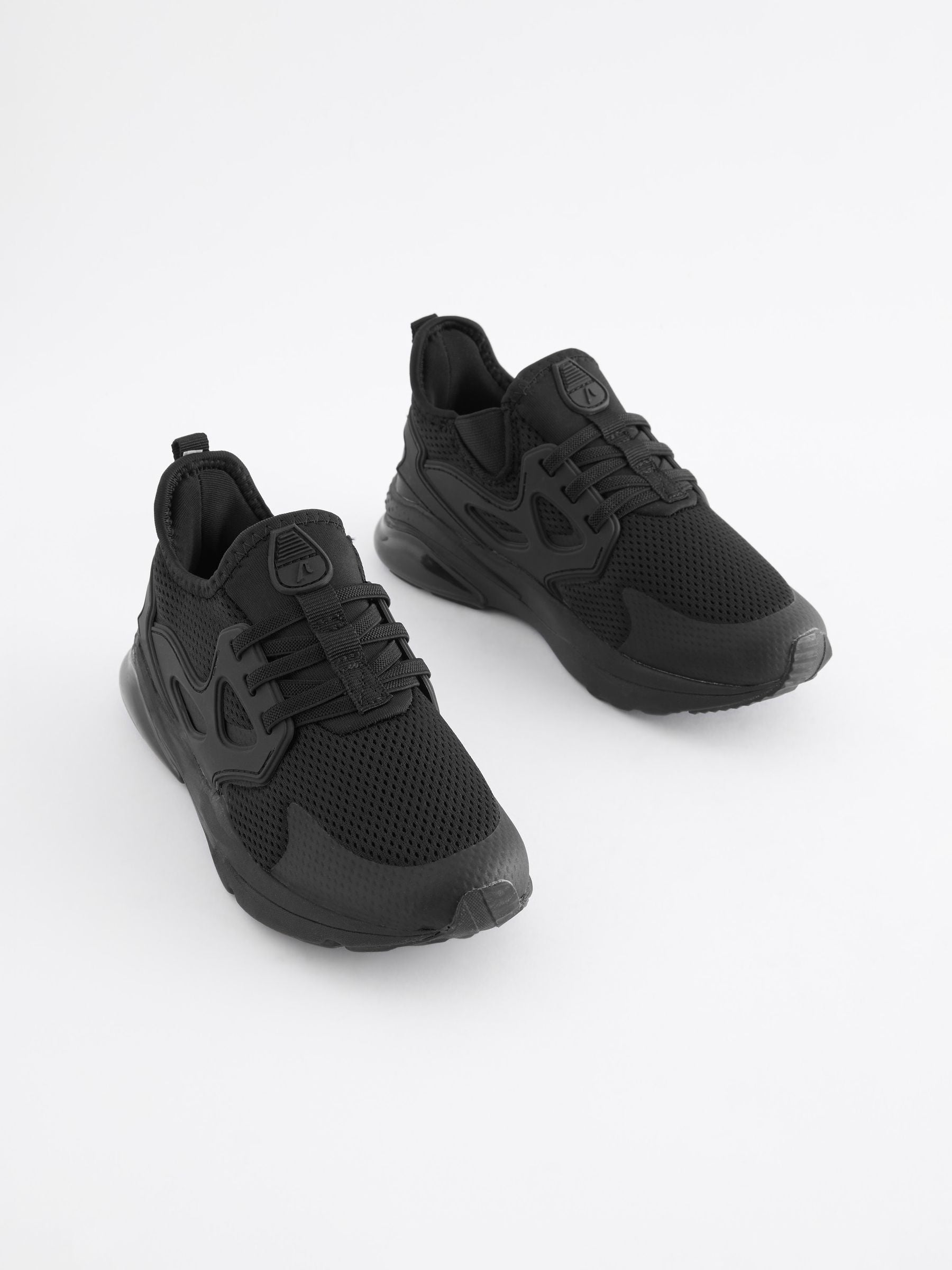 Black Standard Fit (F) Elastic Lace Trainers image 1