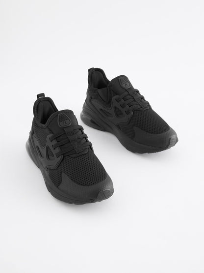 Black Standard Fit (F) Elastic Lace Trainers image 1