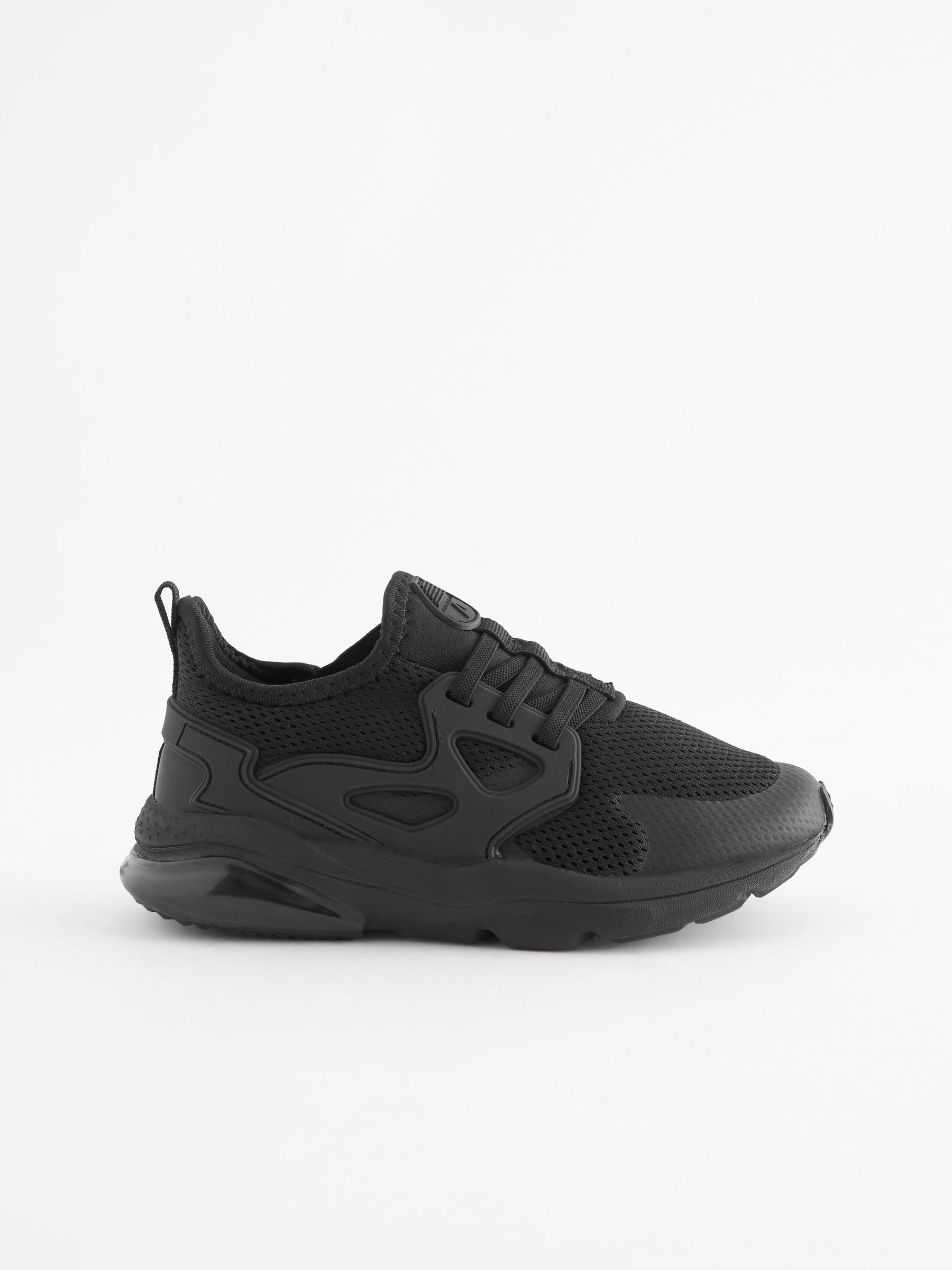Black Standard Fit (F) Elastic Lace Trainers image 2