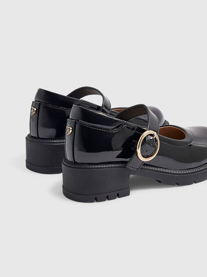 River Island Black Back To School Heeled Mary Jane Shoes image 5