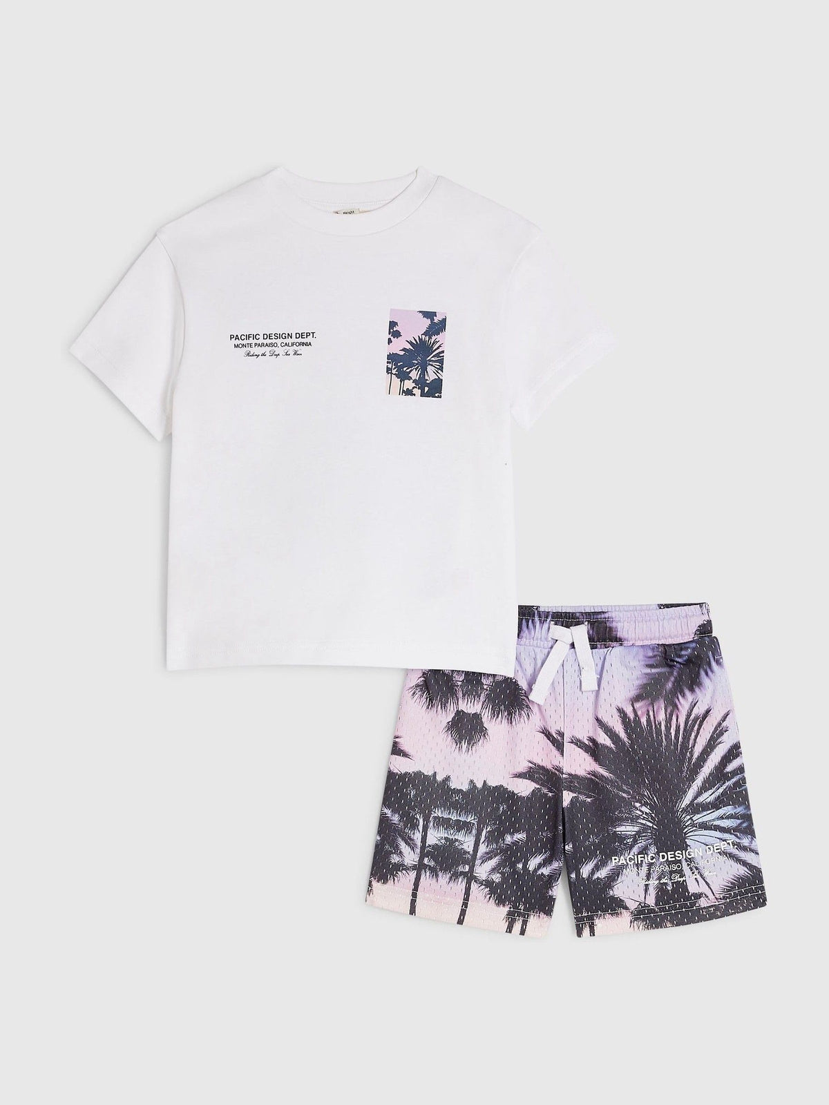 Dsiney Kidz - River Island White Palm Mesh T-Shirt & Shorts Set image 1