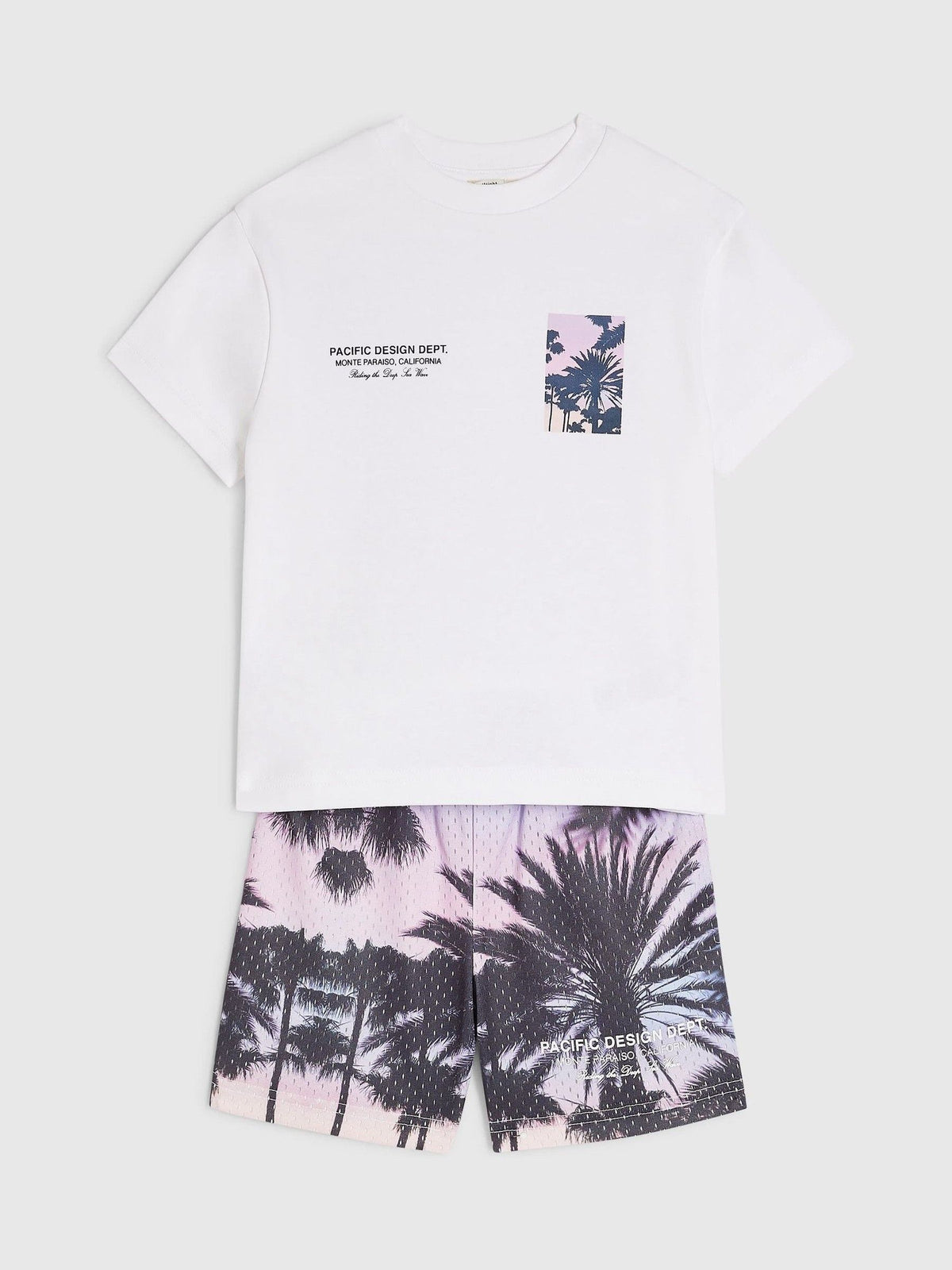 Dsiney Kidz - River Island White Palm Mesh T-Shirt & Shorts Set image 3