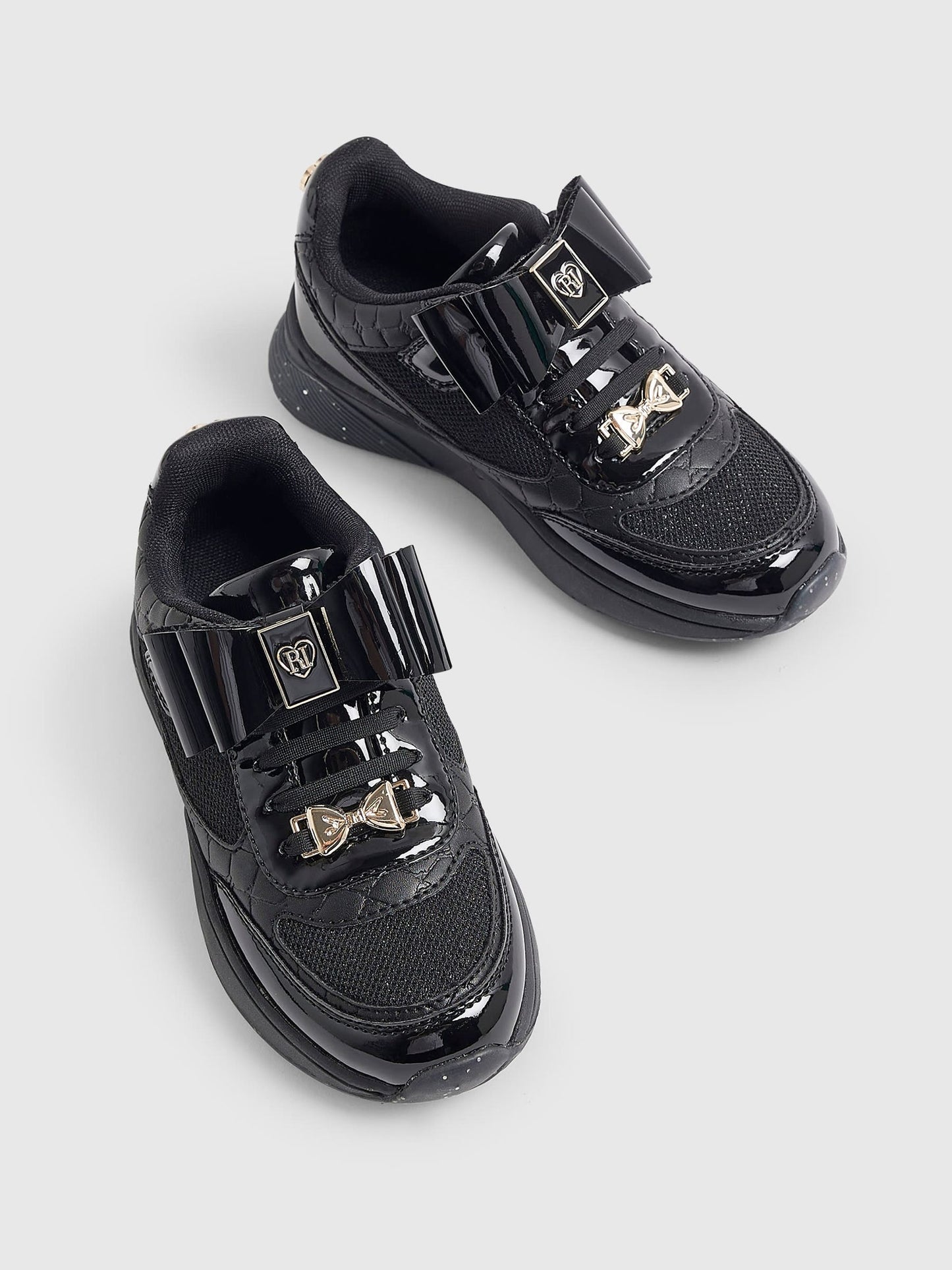 River Island Black Bow School Trainers image 3